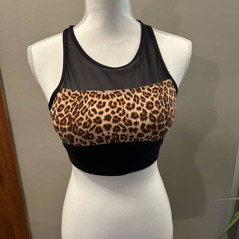 Zyia Leopard Print Black Sports Bra Women's Medium